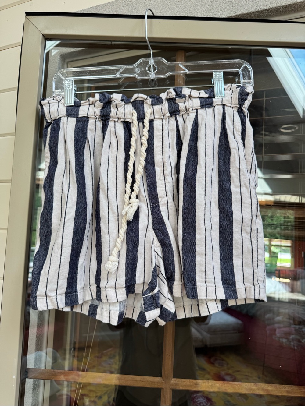 Splendid Navy and White Striped High-Waist Paperbag Shorts